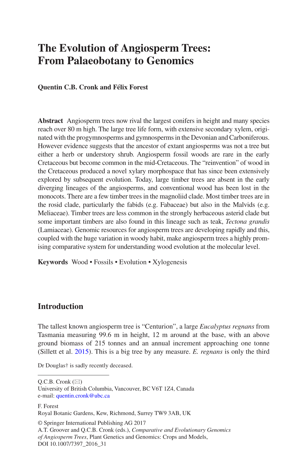 The Evolution of Angiosperm Trees: from Palaeobotany to Genomics