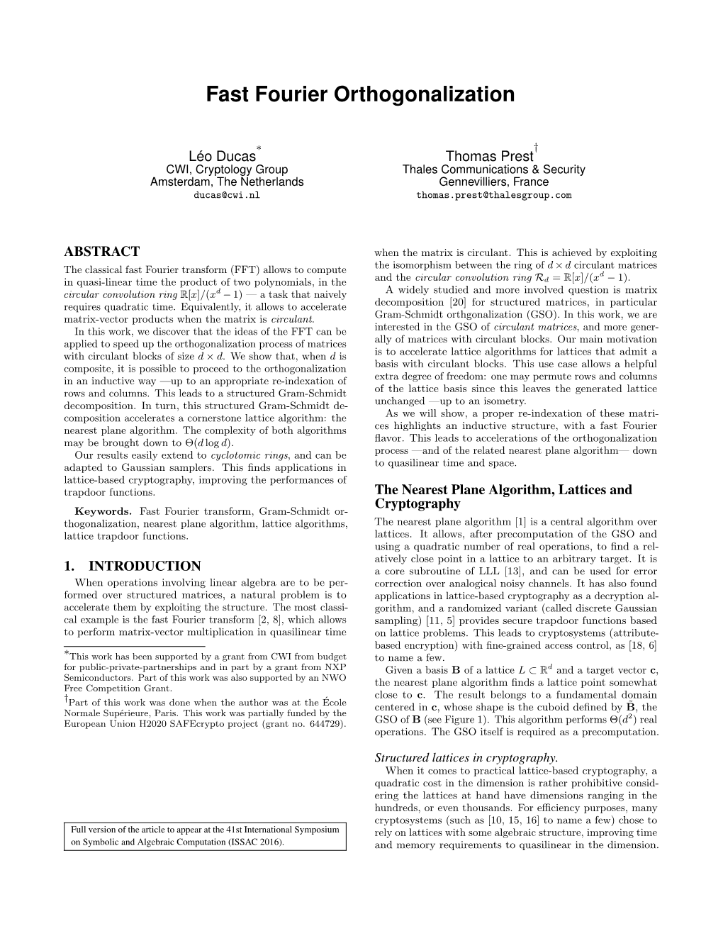 Fast Fourier Orthogonalization