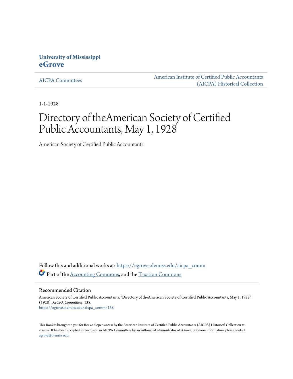 Directory of Theamerican Society of Certified Public Accountants, May 1, 1928 American Society of Certified Public Accountants