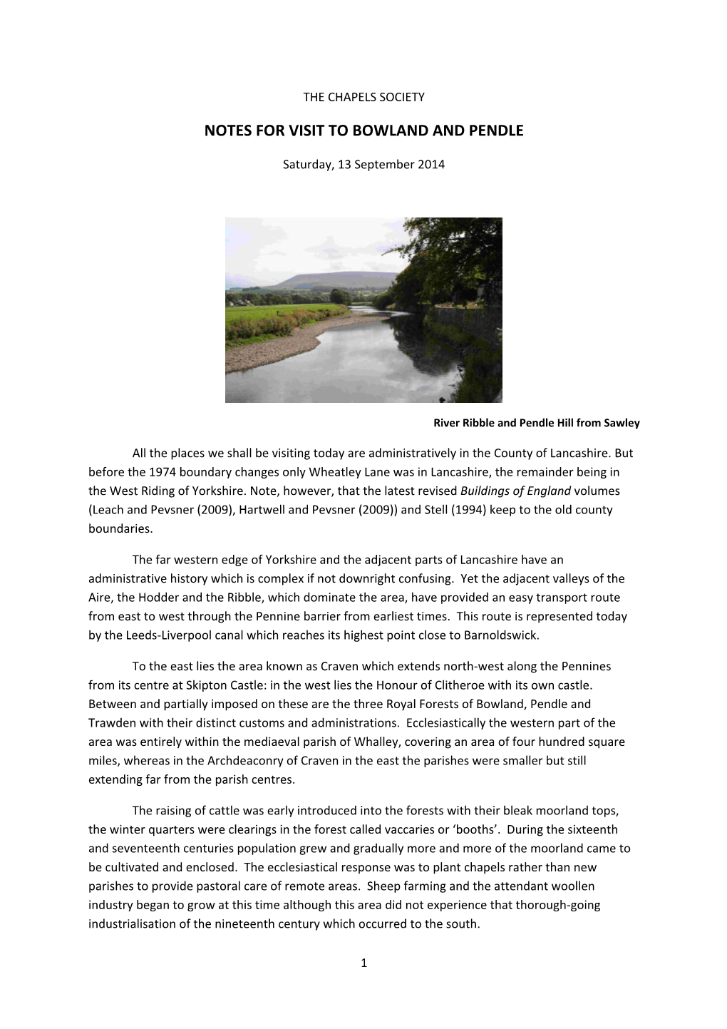 Notes for Visit to Bowland and Pendle