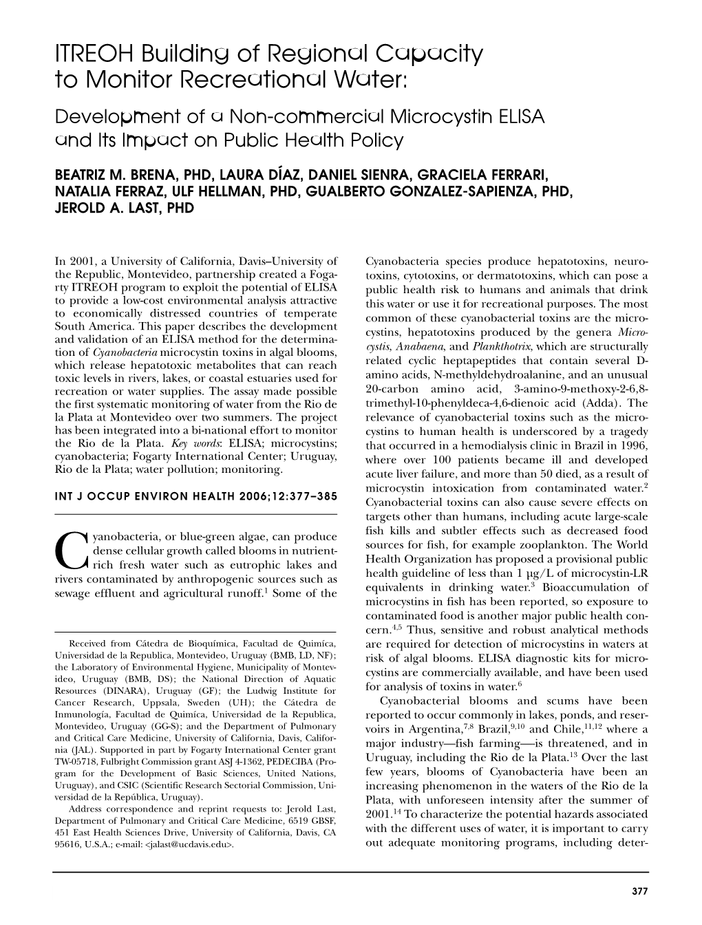 Development of a Non-Commercial Microcystin ELISA and Its Impact on Public Health Policy