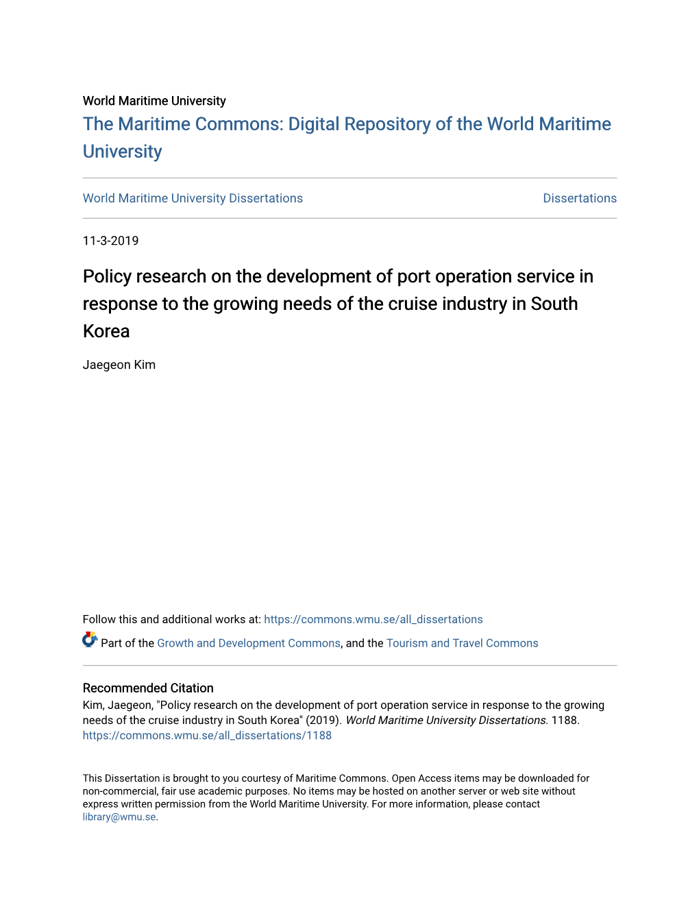 Policy Research on the Development of Port Operation Service in Response to the Growing Needs of the Cruise Industry in South Korea