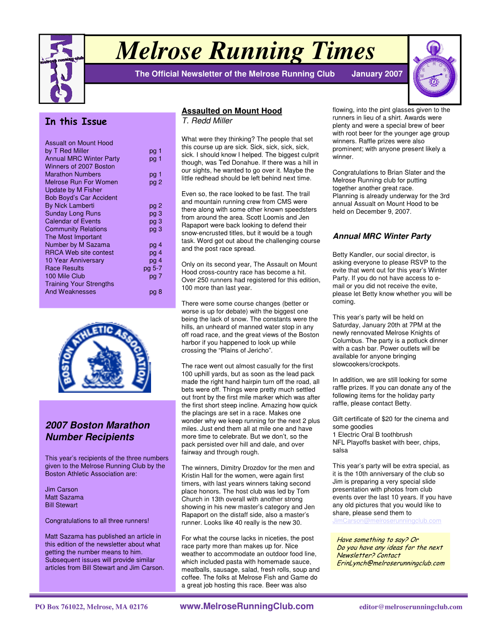 Melrose Running Times January 2007 Melrose Running Times the Official Newsletter of the Melrose Running Club January 2007