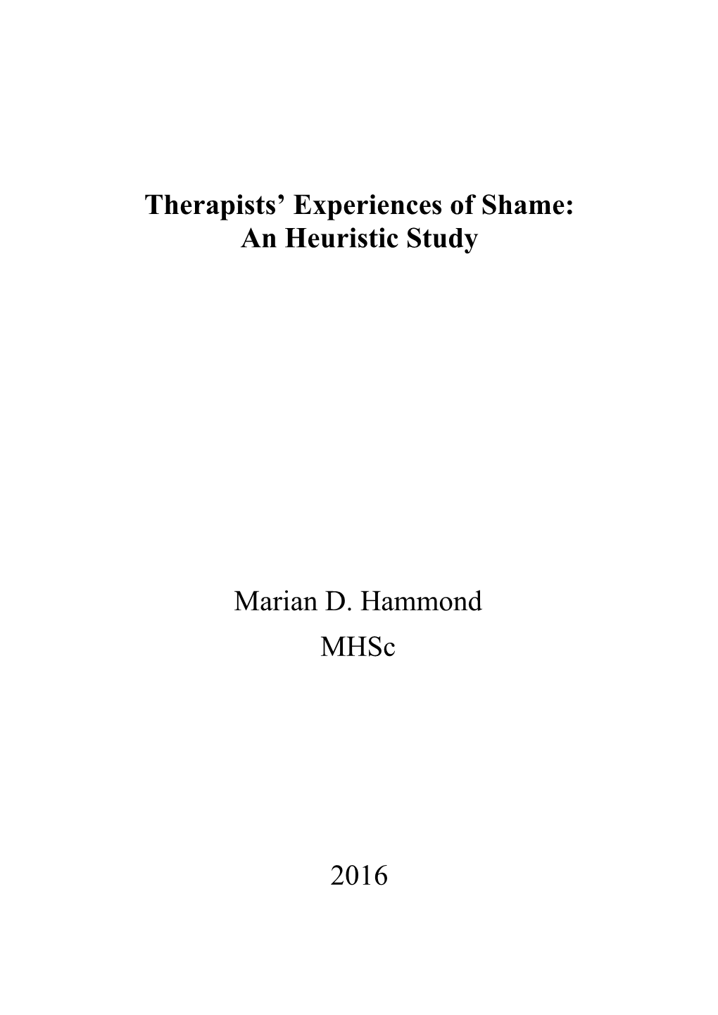 Therapists' Experiences of Shame