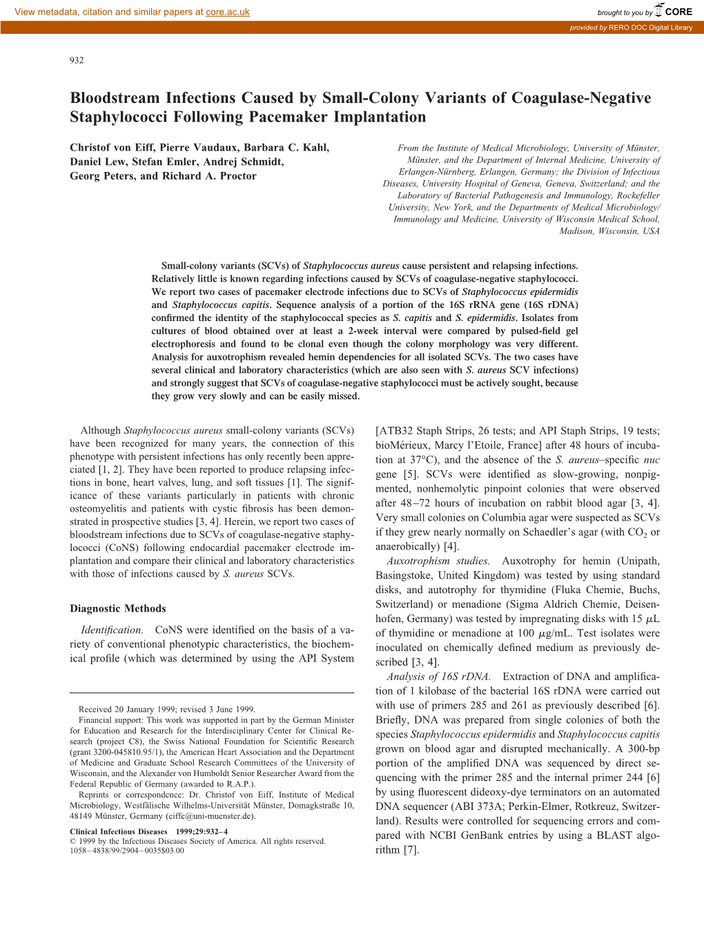 Bloodstream Infections Caused by Small-Colony Variants of Coagulase-Negative Staphylococci Following Pacemaker Implantation