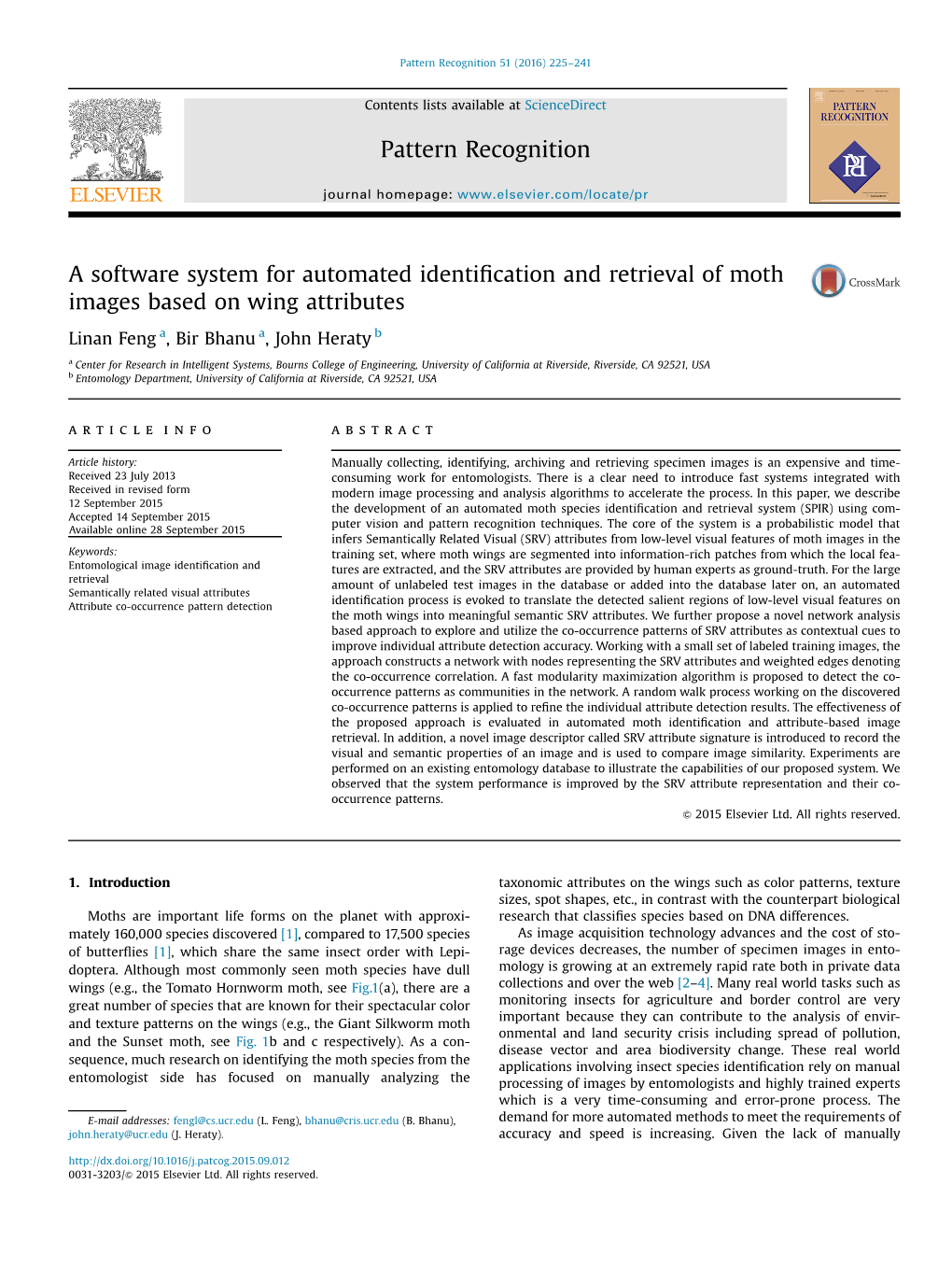 A Software System for Automated Identification and Retrieval of Moth