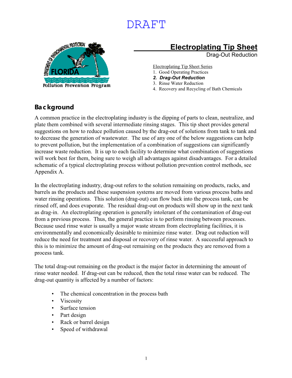 Electroplating Tip Sheet: Drag-Out Reduction