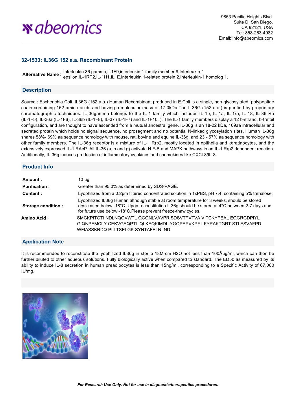 IL36G 152 Aa Recombinant Protein Description Product