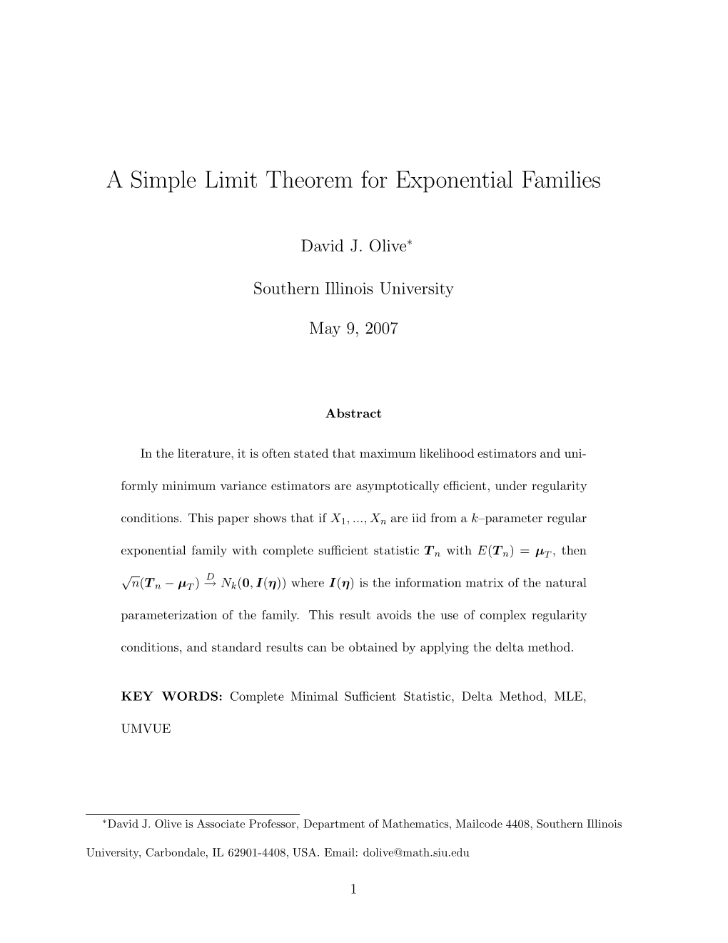 A Simple Limit Theorem for Exponential Families