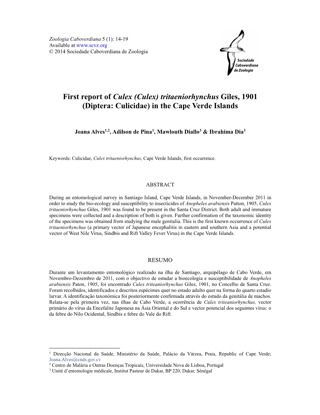 (Culex) Tritaeniorhynchus Giles, 1901 (Diptera: Culicidae) in the Cape Verde Islands