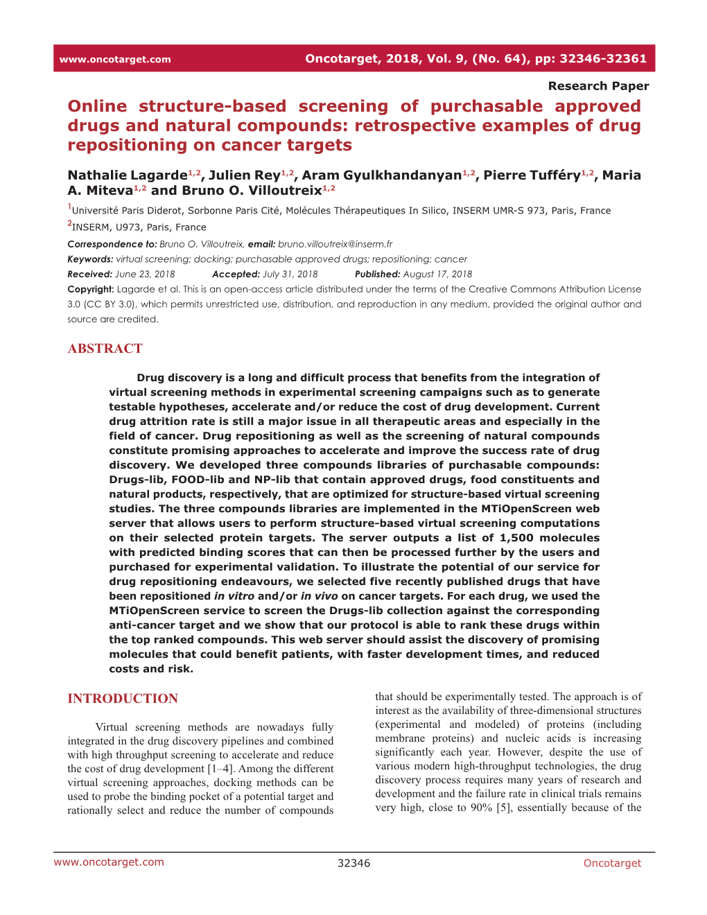 Online Structure-Based Screening of Purchasable Approved Drugs and Natural Compounds: Retrospective Examples of Drug Repositioning on Cancer Targets