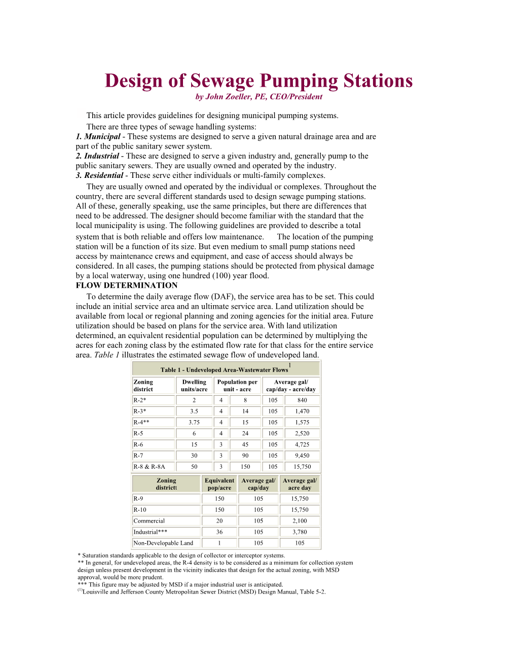 Design of Sewage Pumping Stations by John Zoeller, PE, CEO/President