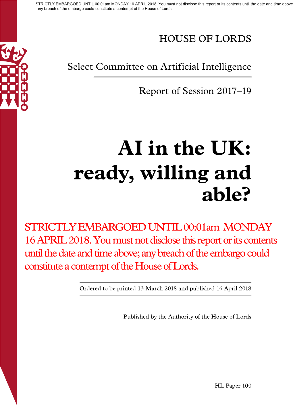 AI in the UK: Ready, Willing and Able?