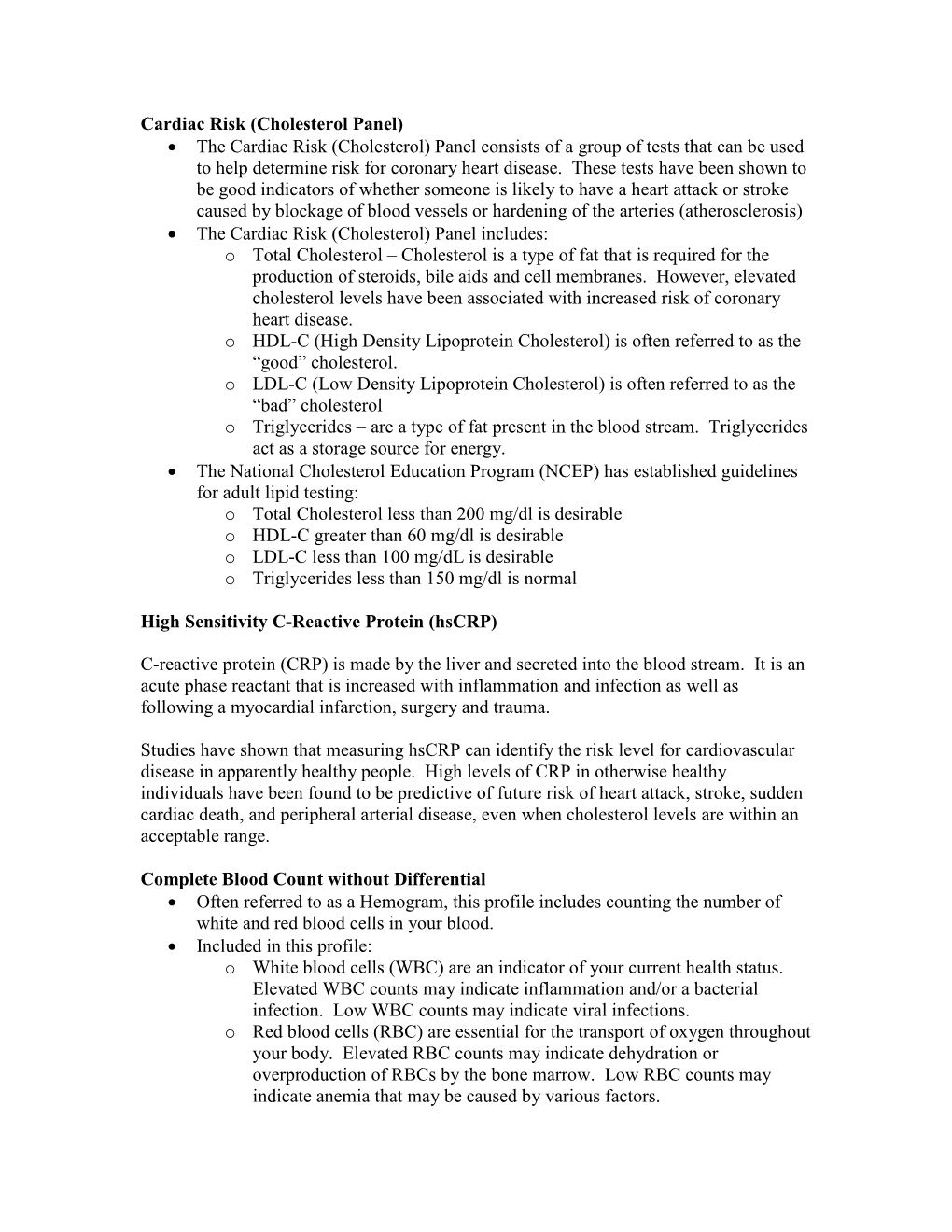 Cardiac Risk (Cholesterol Panel)