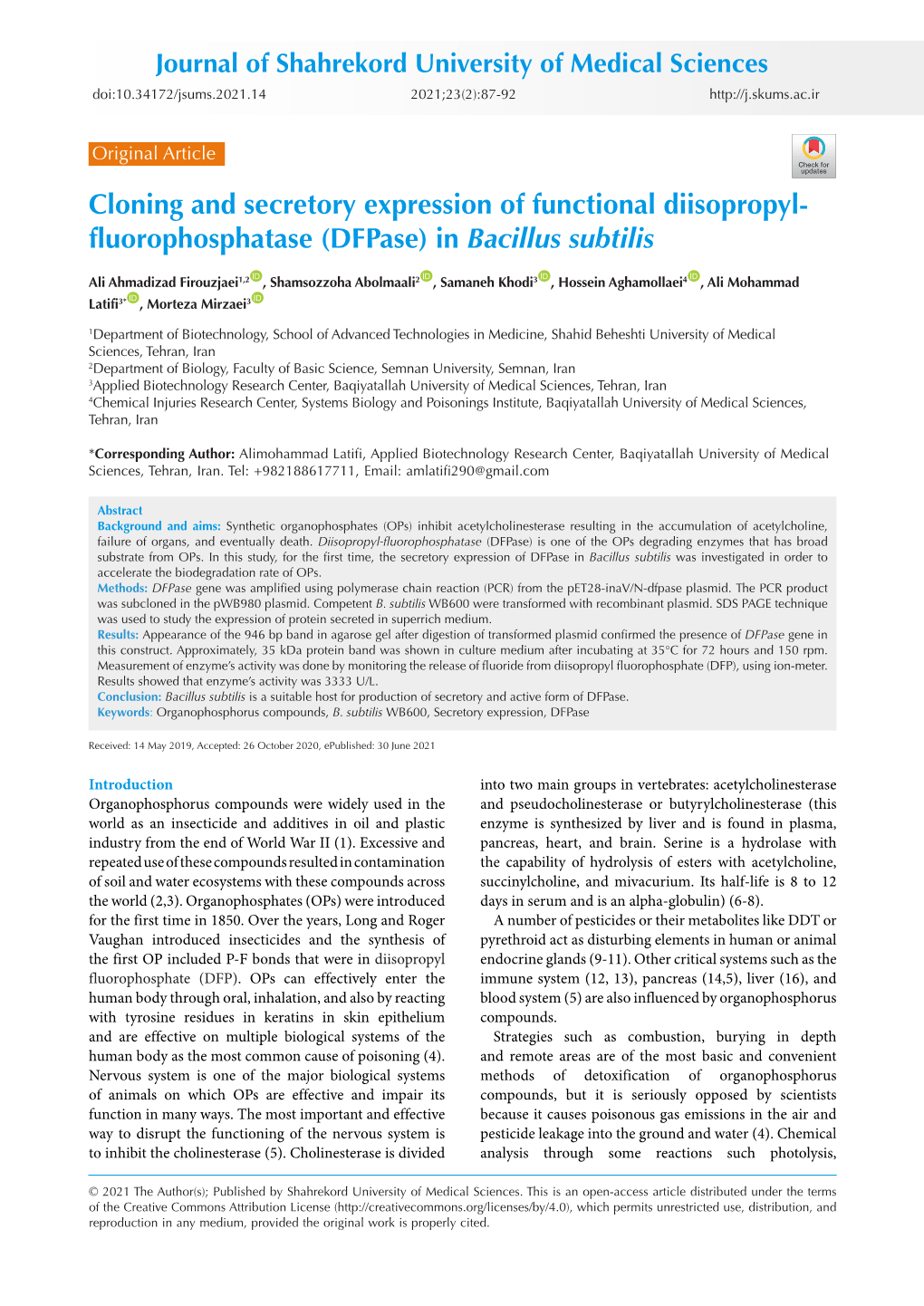 (Dfpase) in Bacillus Subtilis