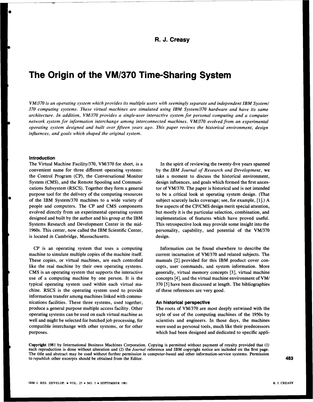 The Origin of the VM/370 Time-Sharing System