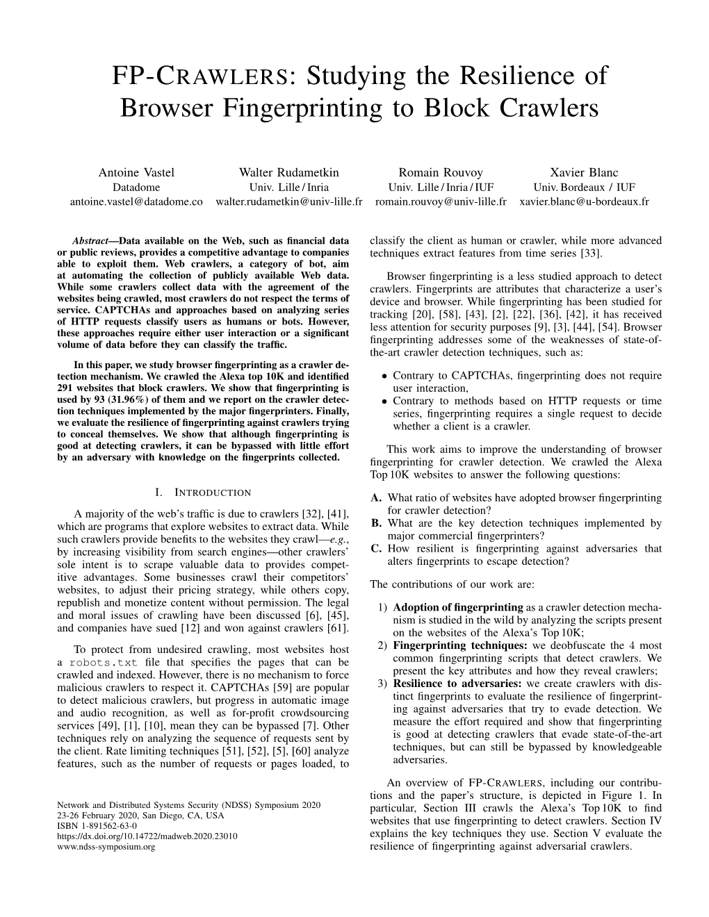 Studying the Resilience of Browser Fingerprinting to Block Crawlers