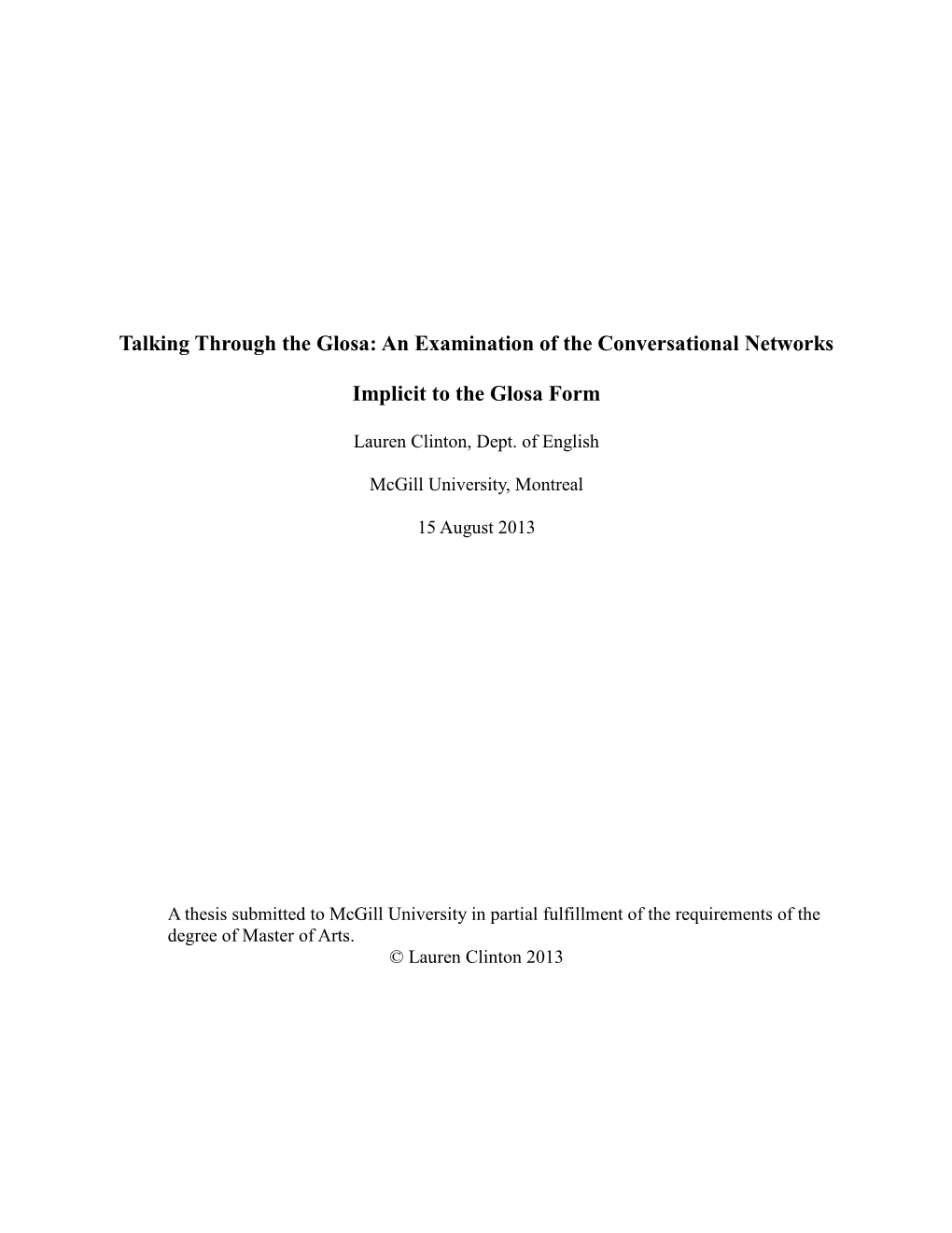 Talking Through the Glosa: an Examination of the Conversational Networks