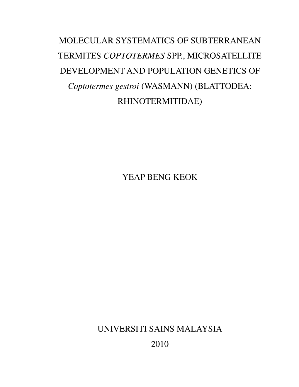 Molecular Systematics of Subterranean