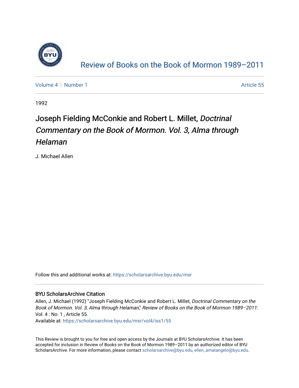 Joseph Fielding Mcconkie and Robert L. Millet, Doctrinal Commentary on the Book of Mormon