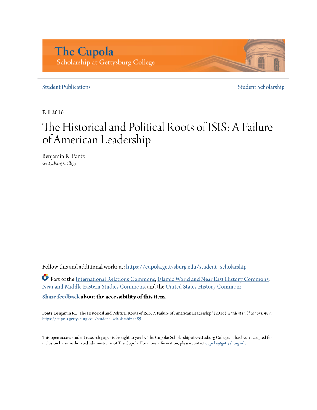 The Historical and Political Roots of ISIS: a Failure of American Leadership
