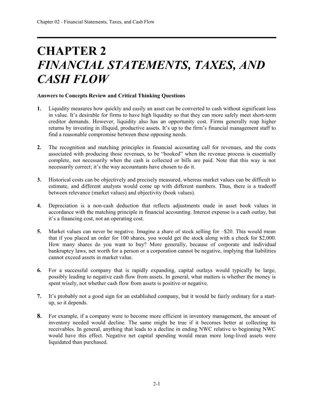 Chapter 02 - Financial Statements, Taxes, and Cash Flow