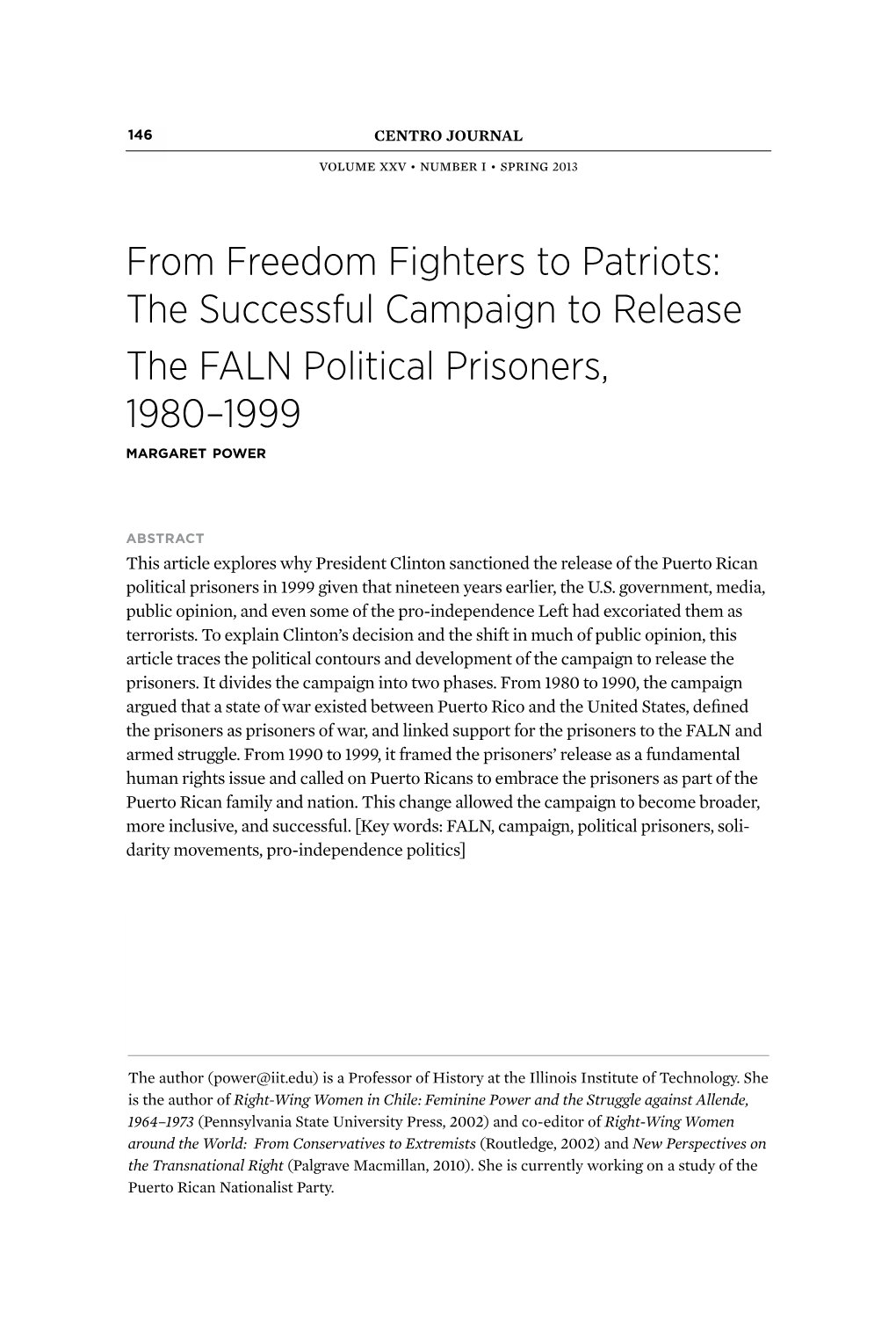 The Successful Campaign to Release the FALN Political Prisoners, 1980–1999 MARGARET POWER