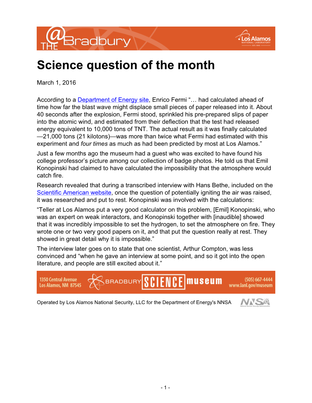 Science Question of the Month