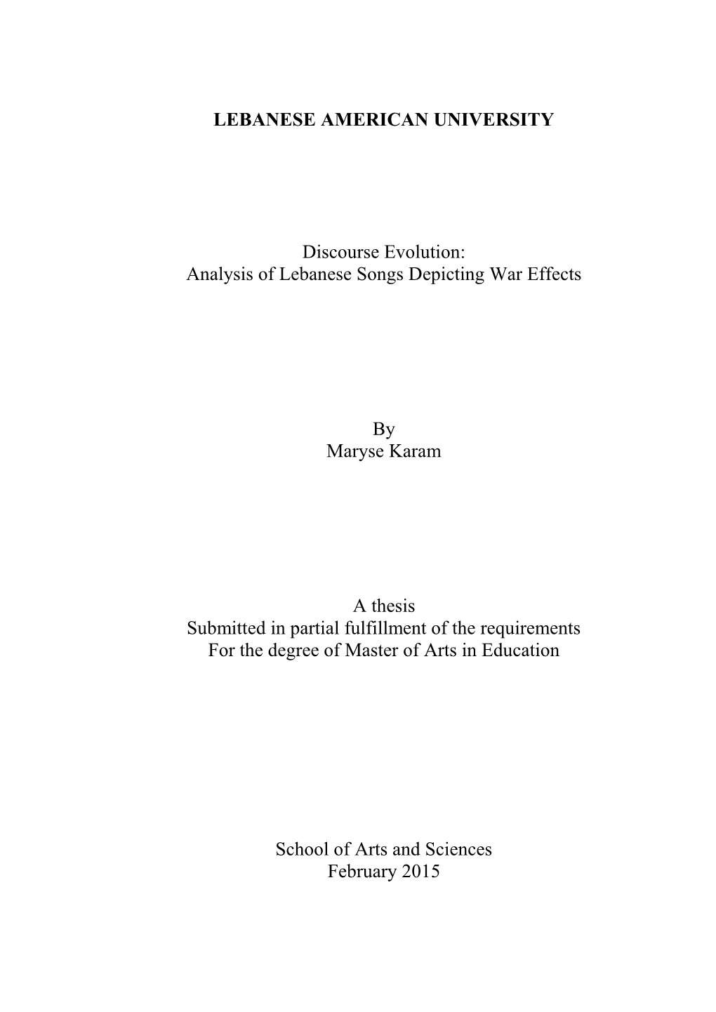 Analysis of Lebanese Songs Depicting War Effects by Maryse