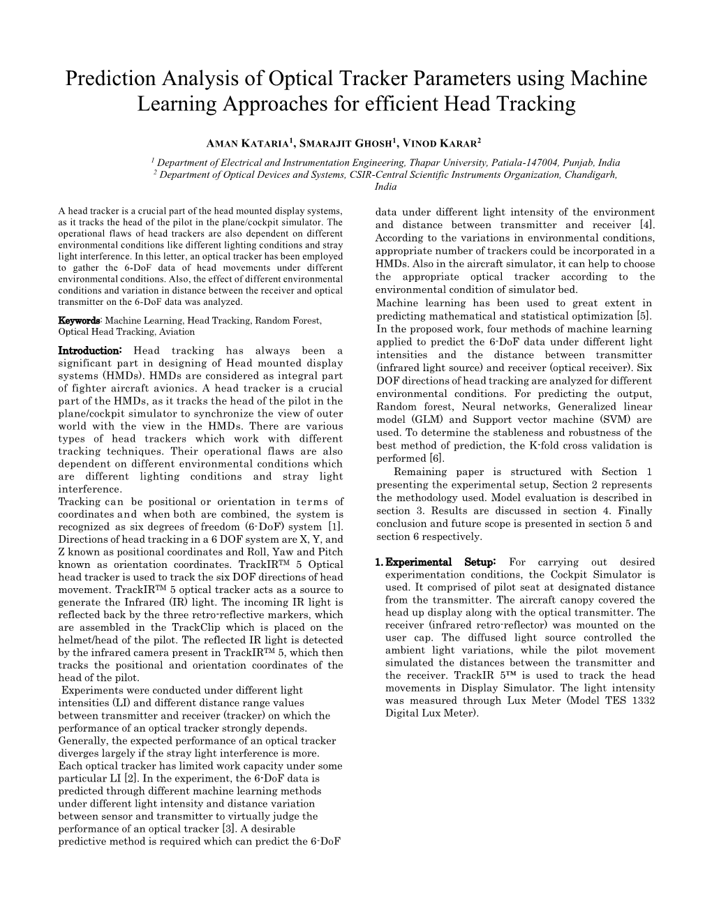 Prediction Analysis of Optical Tracker Parameters Using Machine Learning Approaches for Efficient Head Tracking