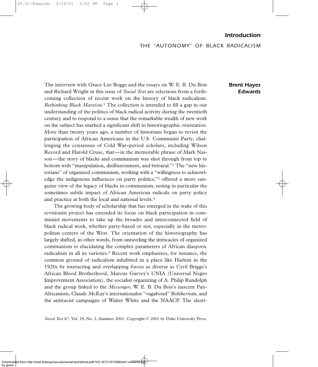 Introduction the “AUTONOMY” of BLACK RADICALISM