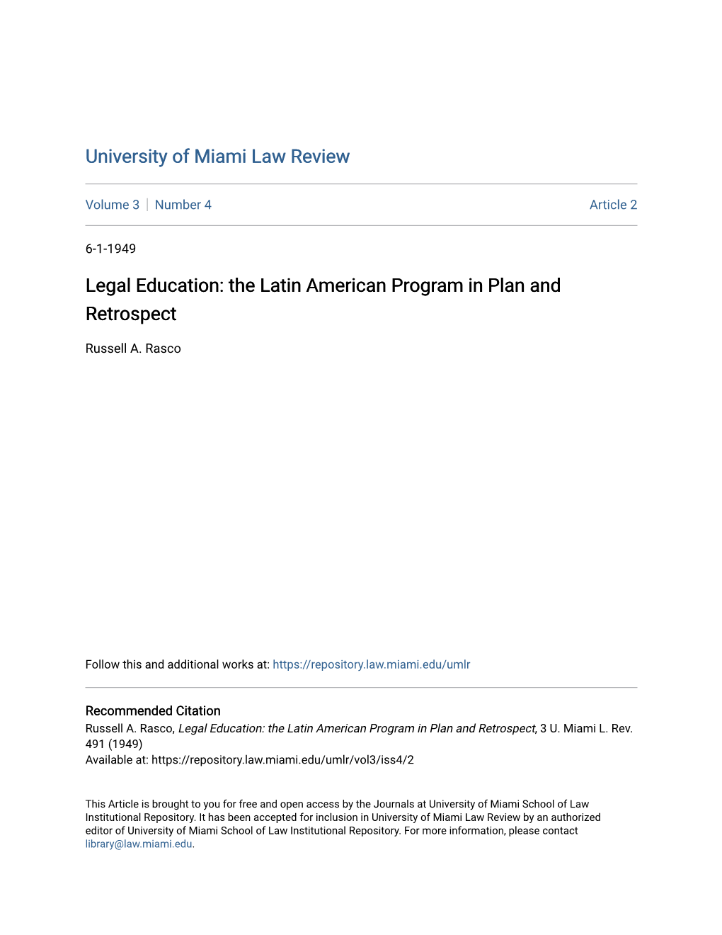 Legal Education: the Latin American Program in Plan and Retrospect