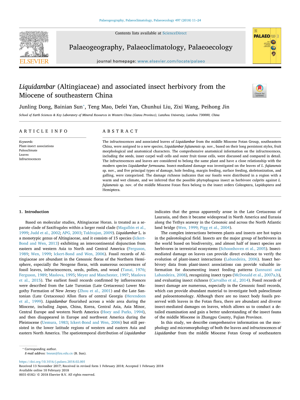 And Associated Insect Herbivory from the Miocene of Southeastern China