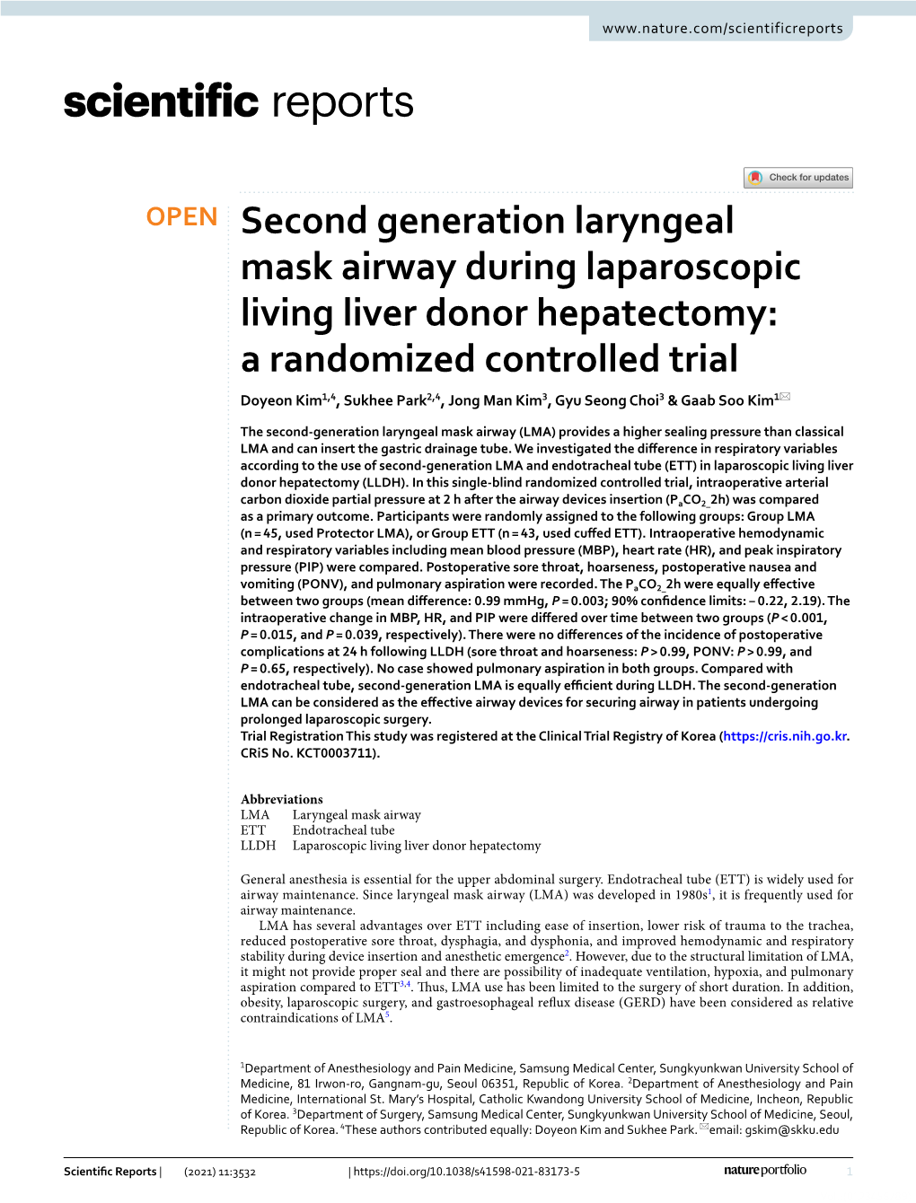 Second Generation Laryngeal Mask Airway During Laparoscopic Living Liver Donor Hepatectomy: a Randomized Controlled Trial