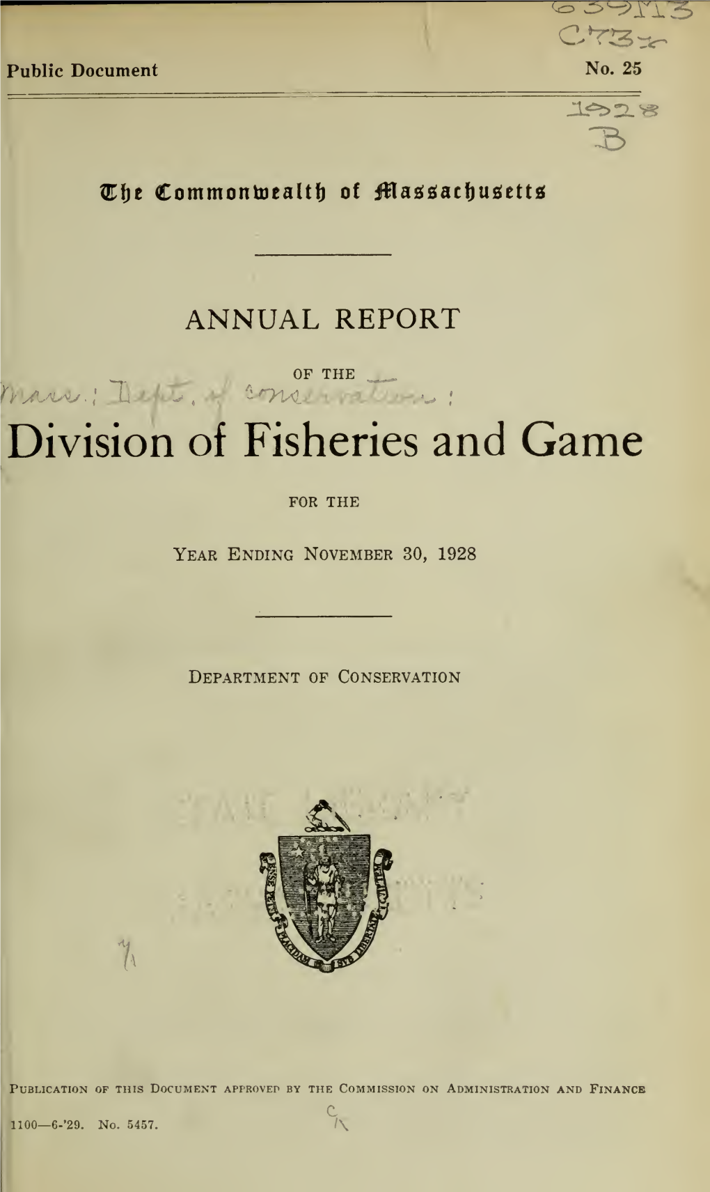 Annual Report of the Division of Fisheries and Game for the Year 1928