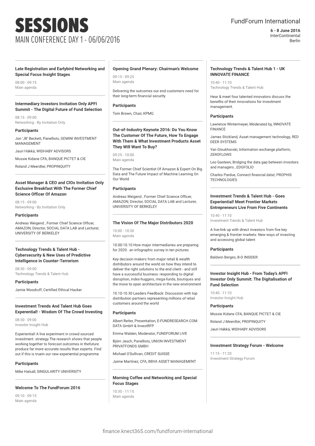 SESSIONS 6 - 8 June 2016 Intercontinental MAIN CONFERENCE DAY 1 - 06/06/2016 Berlin