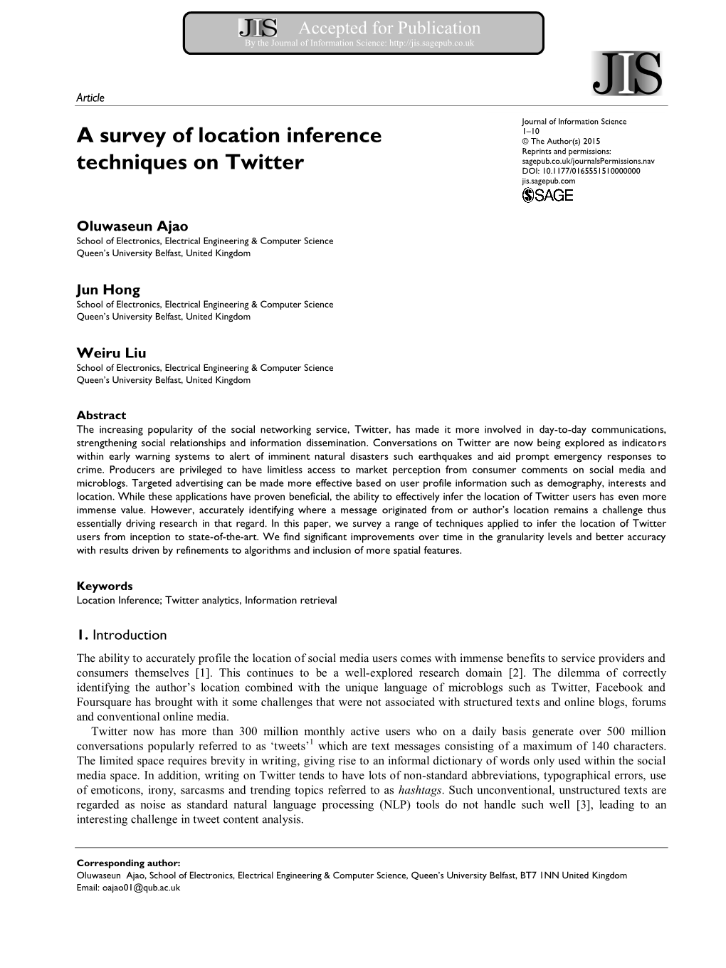 A Survey of Location Inference Techniques on Twitter
