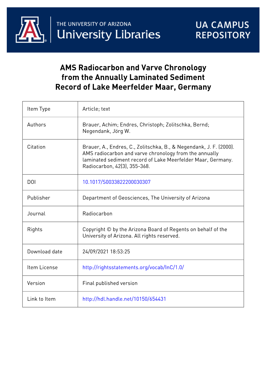 355 Ams Radiocarbon and Varve Chronology From