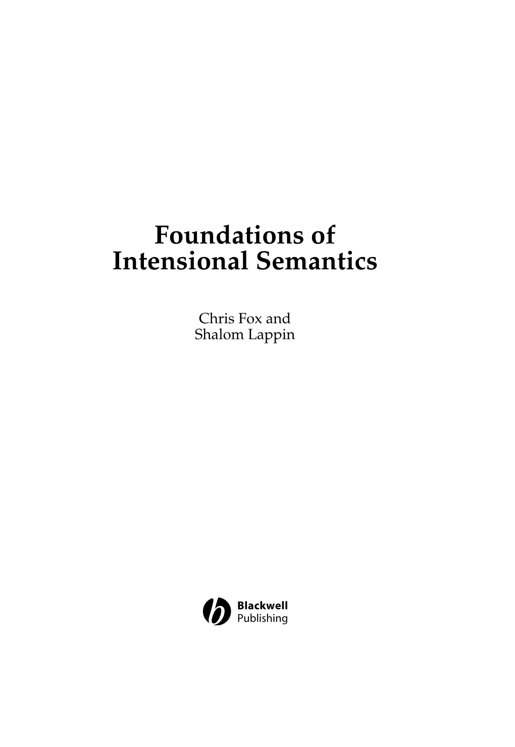 Foundations of Intensional Semantics