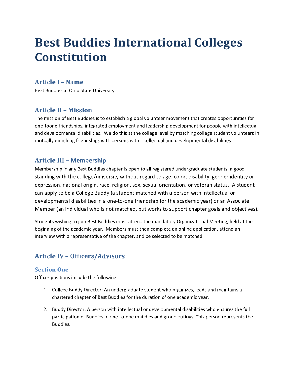 Best Buddies International Colleges Constitution