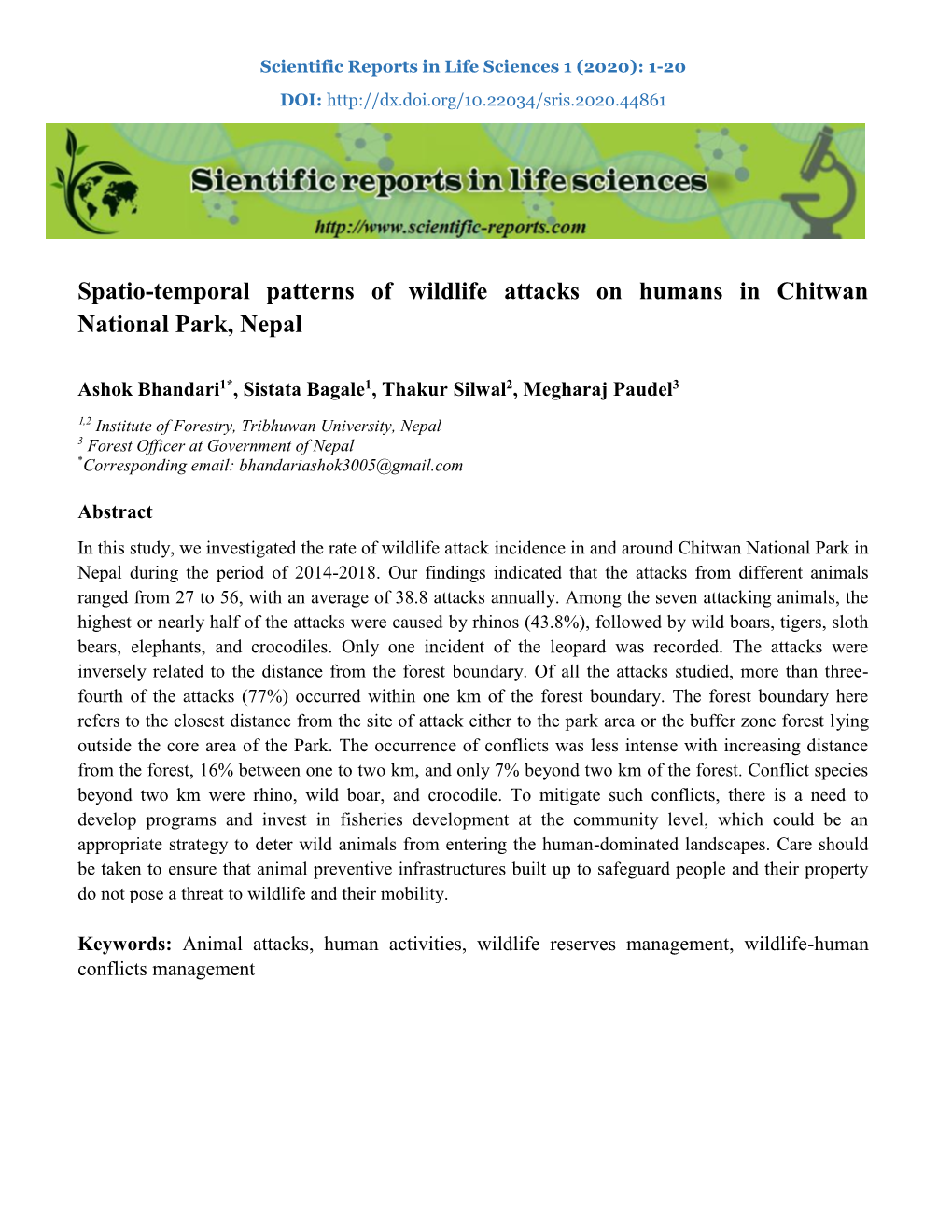 Spatio-Temporal Patterns of Wildlife Attacks on Humans in Chitwan National Park, Nepal