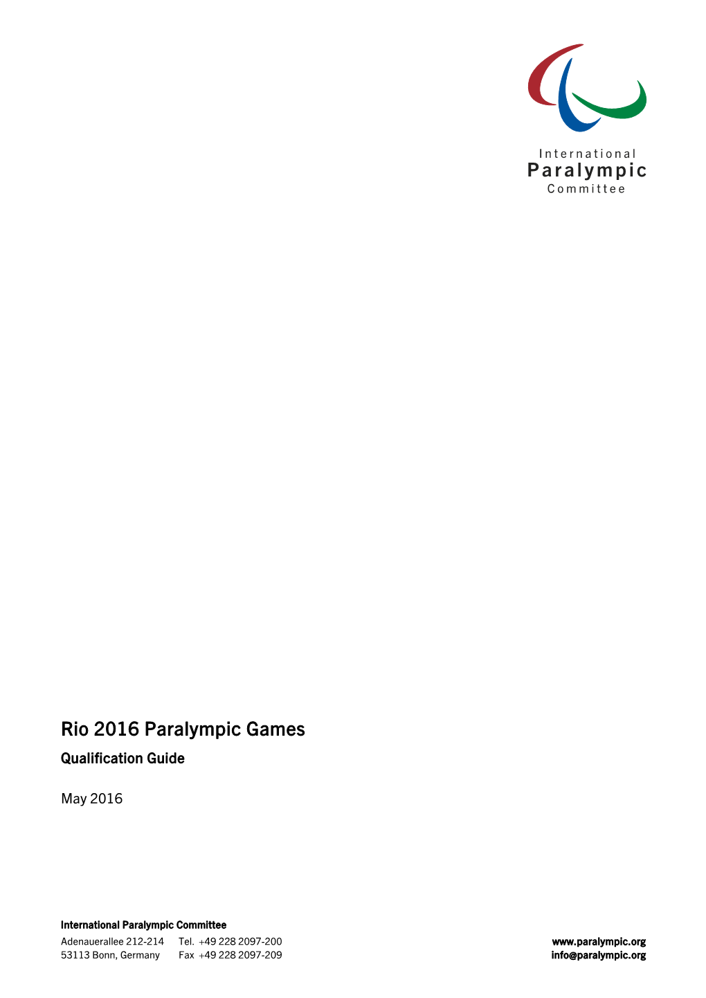 Rio 2016 Paralympic Games Qualification Guide