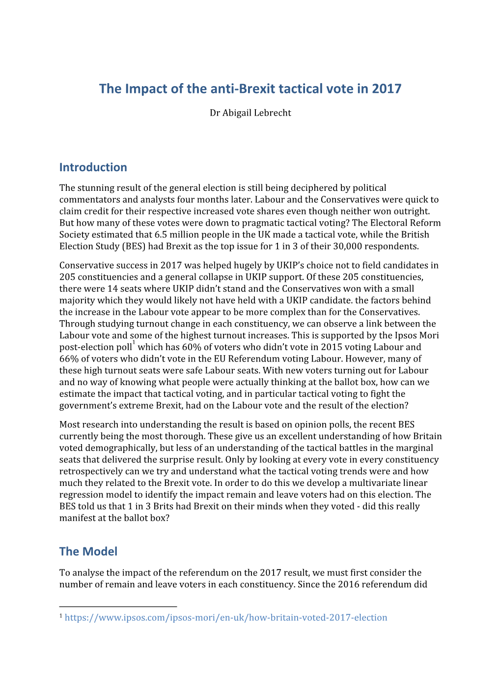 The Impact of the Anti-Brexit Tactical Vote in 2017