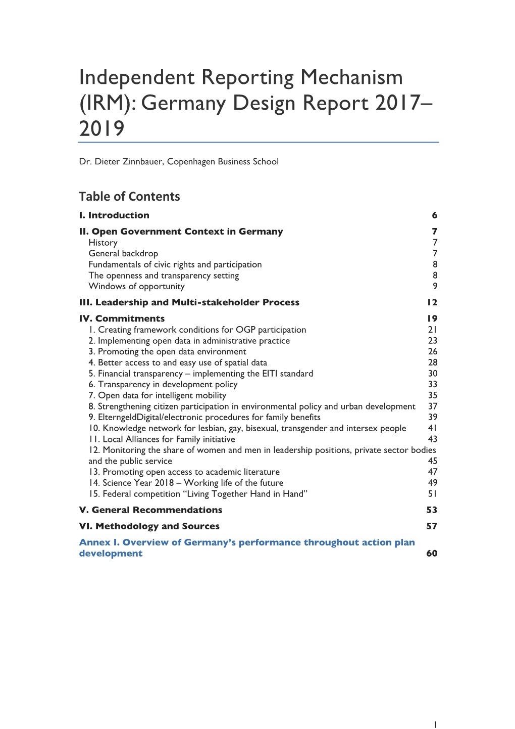 Independent Reporting Mechanism (IRM): Germany Design Report 2017– 2019