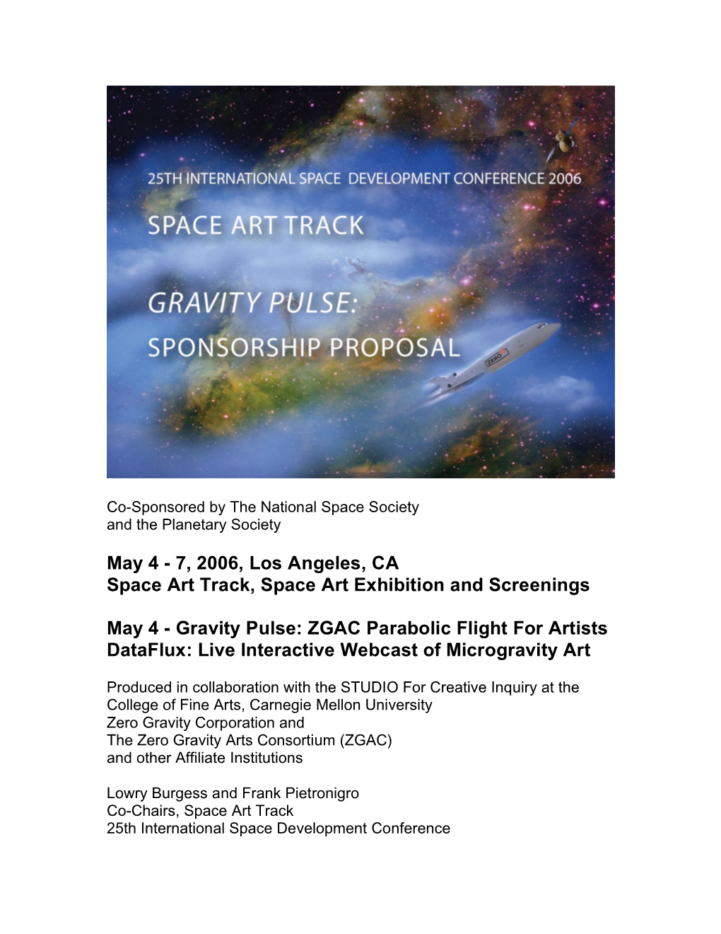 For SPACE ART TRACK SPONSORSHIP