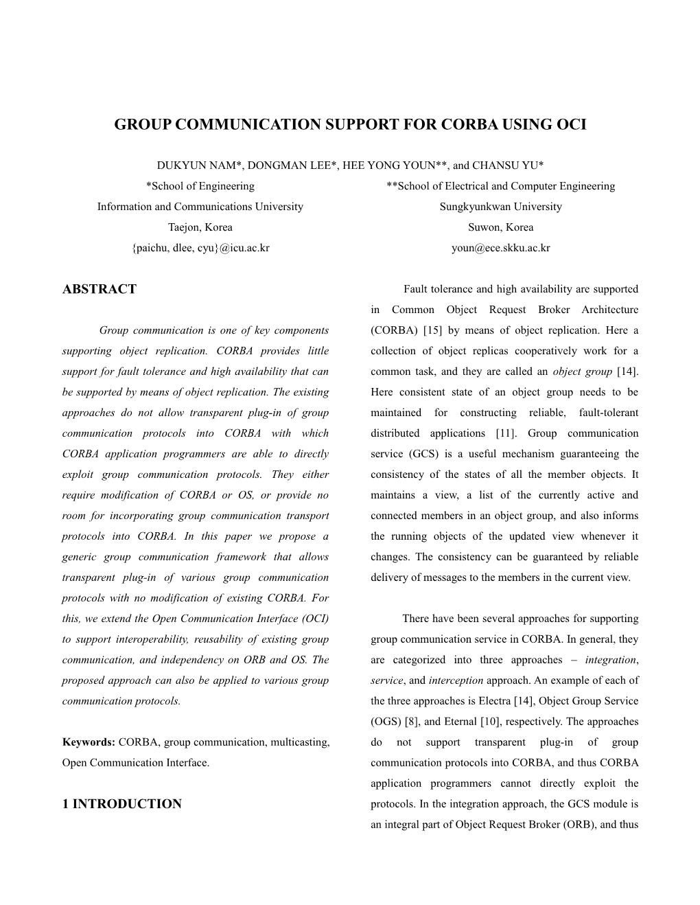 Group Communication Support for CORBA Using OCI