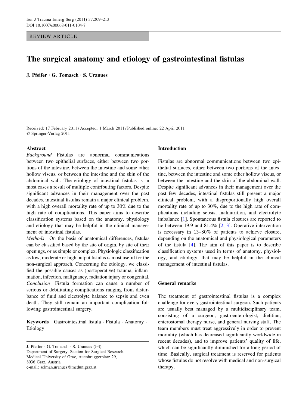The Surgical Anatomy and Etiology of Gastrointestinal Fistulas