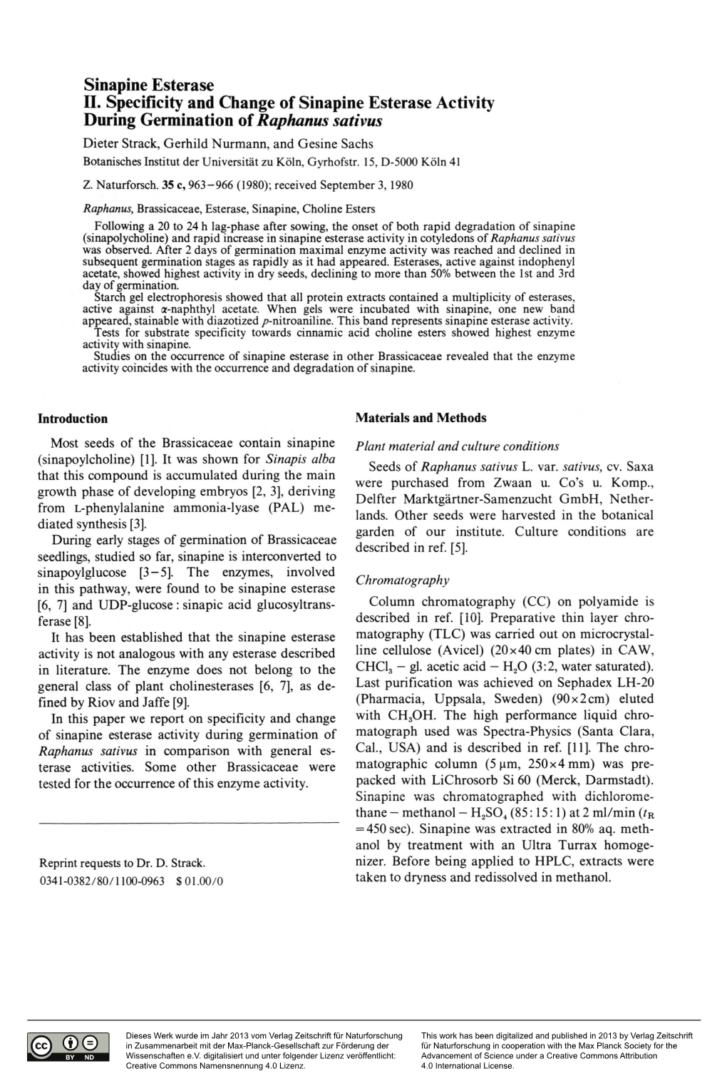 Sinapine Esterase Ü. Specificity and Change of Sinapine Esterase Activity During Germination of Raphanus Sativus