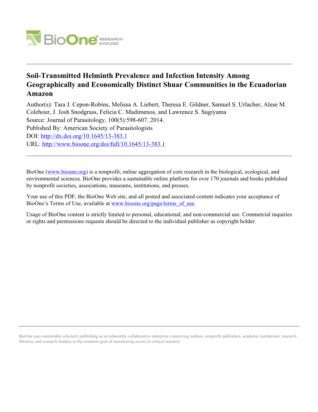 Soil-Transmitted Helminth Prevalence and Infection Intensity Among Geographically and Economically Distinct Shuar Communities In