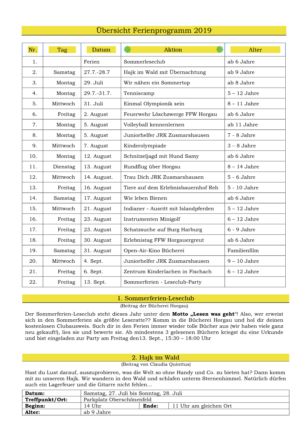 Ferienprogramm 2019